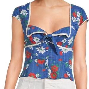 Call Me Baby Blouse in Blue Quartz Daisy FREE PEOPLE